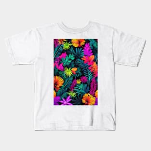 Colourful neon flowers pattern Kids T-Shirt